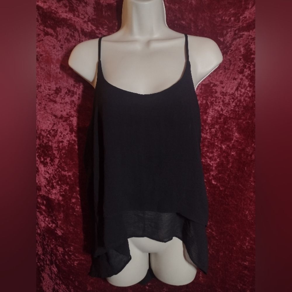 Hearts & Hips Black Layered Asymmetrical Hem Racerback Tank Top Size Medium Y2K